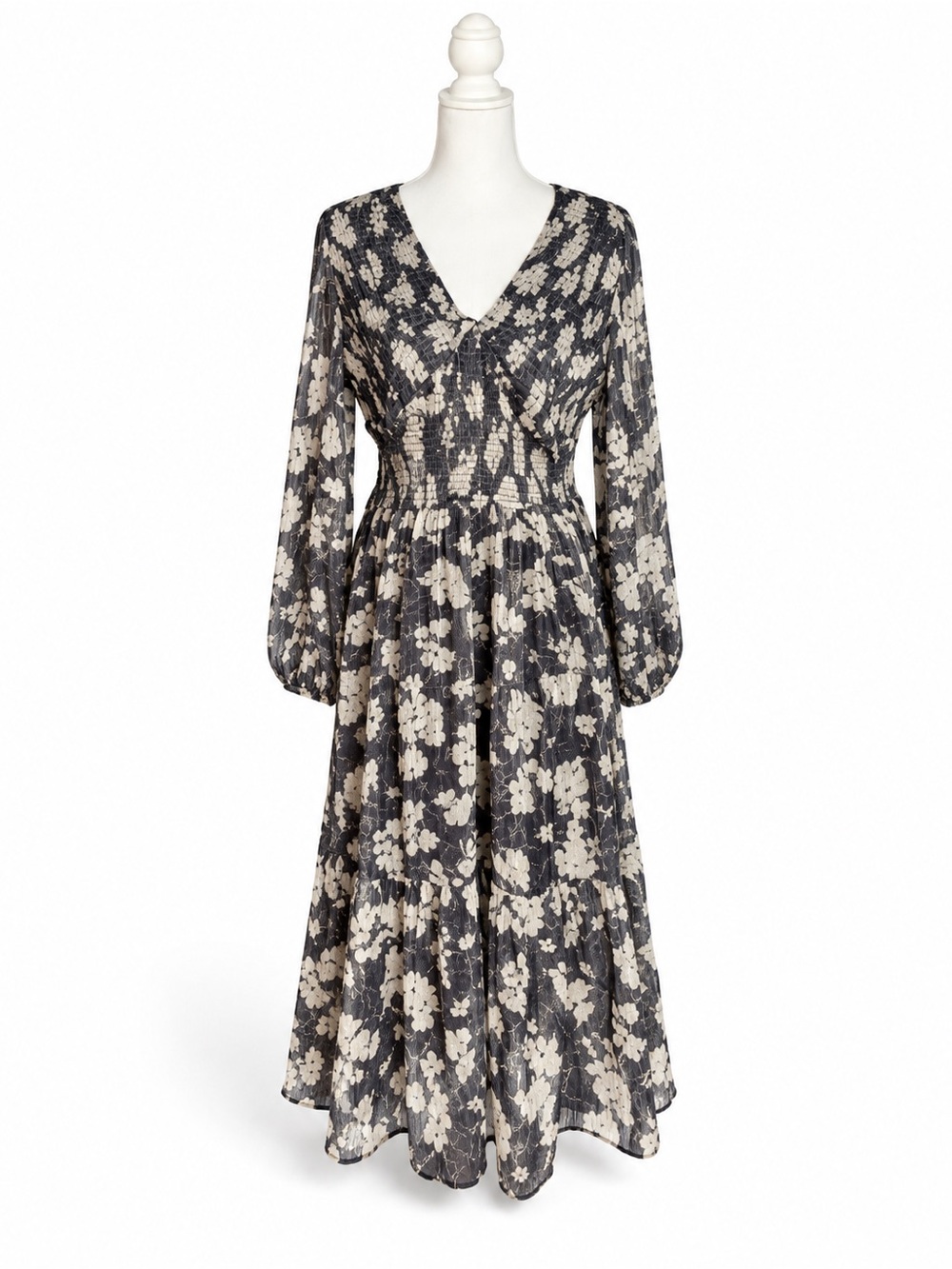 Dizzy Lizzy Midi Smocked Floral Ruffle Midi Dress Large NWOT